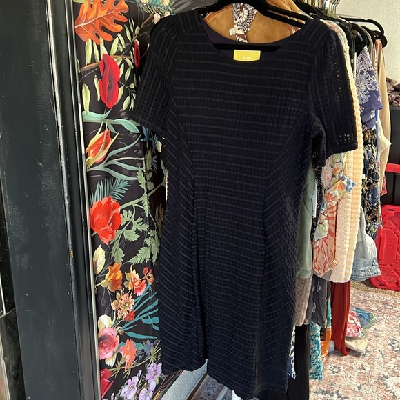 Anthropologie x Maeve Seersucker Textured Sheath Stretch Dress Navy Blue Sz M - Picture 3 of 3
